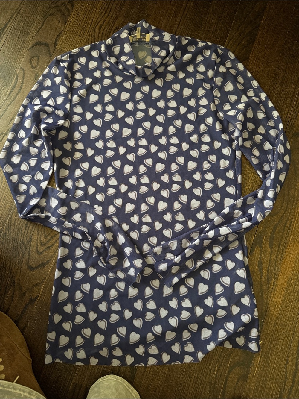 Women’s Navy Heart Print Cowl Neck Sweater